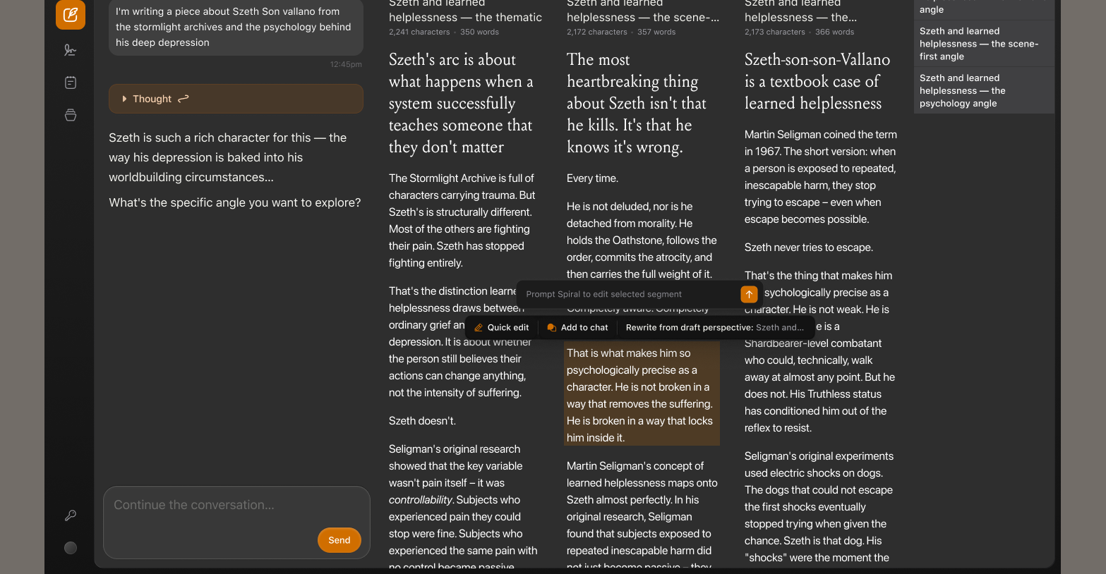 Spiral Quick Edit toolbar